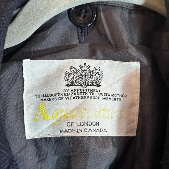 AQUASCUTUM Sz 40 Wool Removable Lining Herringbone Shoulder Pads Mid-Length Coat - Picture 2 of 16